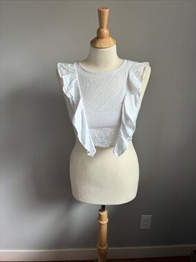 White Ruffle Sleeve Crop Top - Feminine Everyday Style